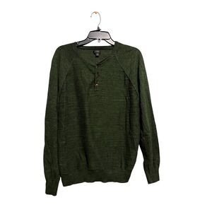 J. Crew Mens Forest Green 100% Cotton Textured Henley Sweater Size M Raglan